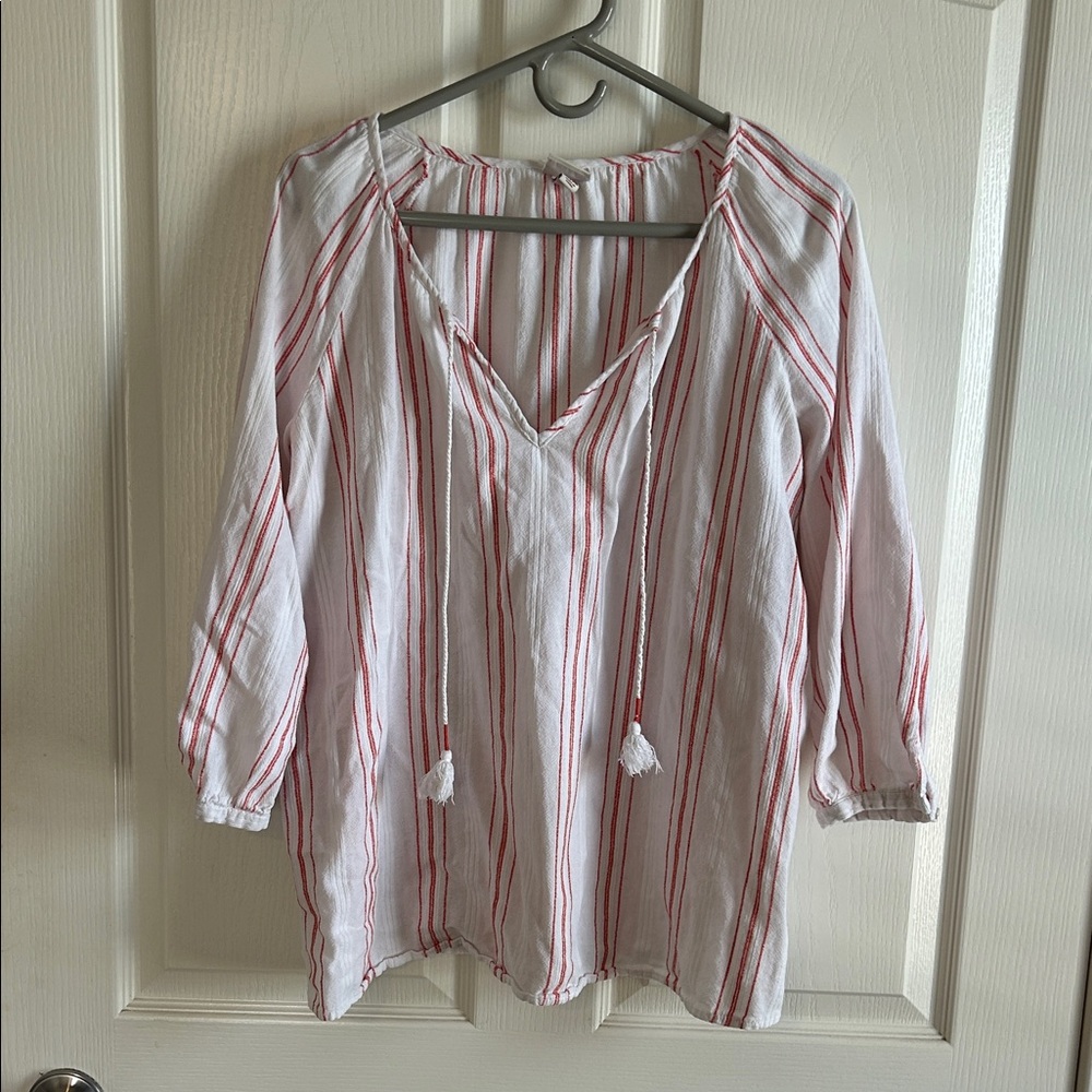 Merona White and Red Striped Blouse